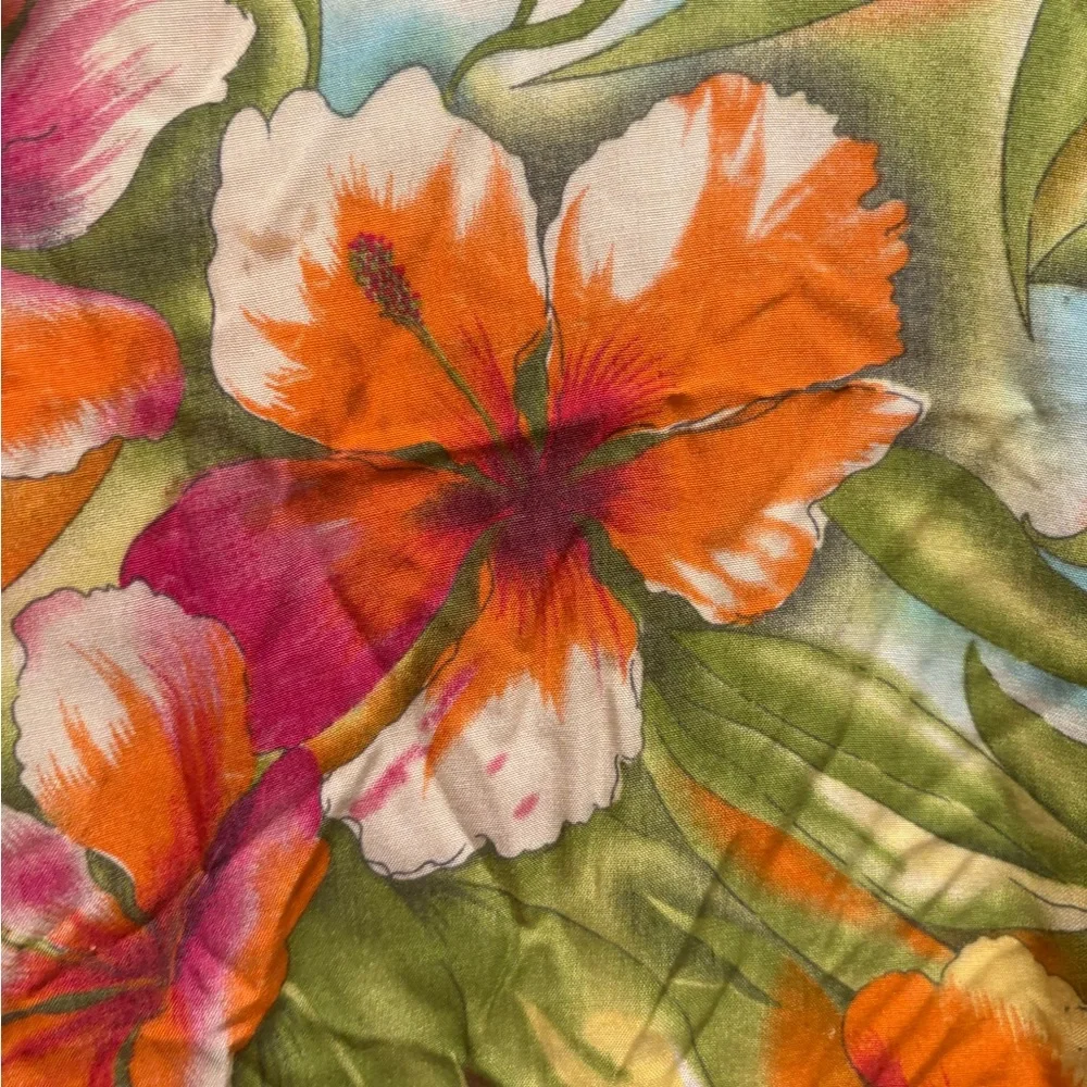 Vintage Tropical Floral Button-Up Sleeveless Top - Green, Orange, Pink - Picture 3 of 3